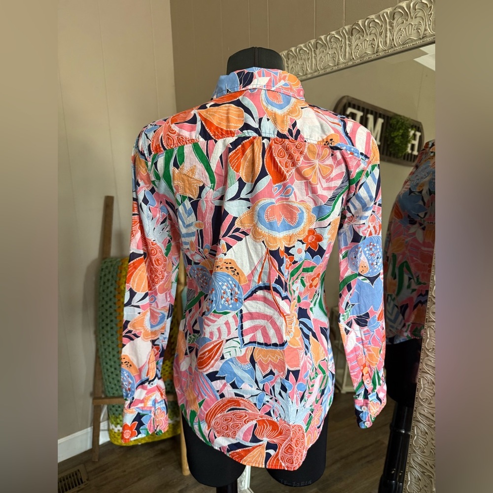Talbots Multi Color Abstract Floral Button Down - image 4